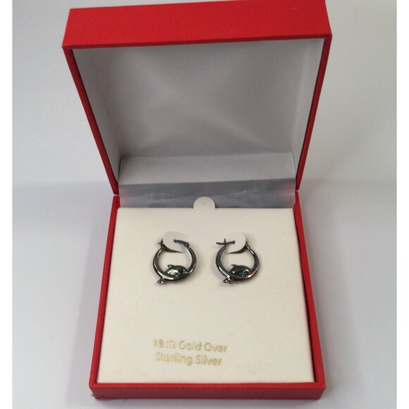 Dolphin Earrings 18kt Gold Over Sterling Silver Hoop - Picture 1 of 4